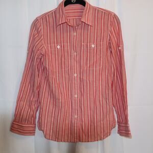 Lauren Ralph Lauren Blouse Size PXS Red white stripe, pearl buttons
